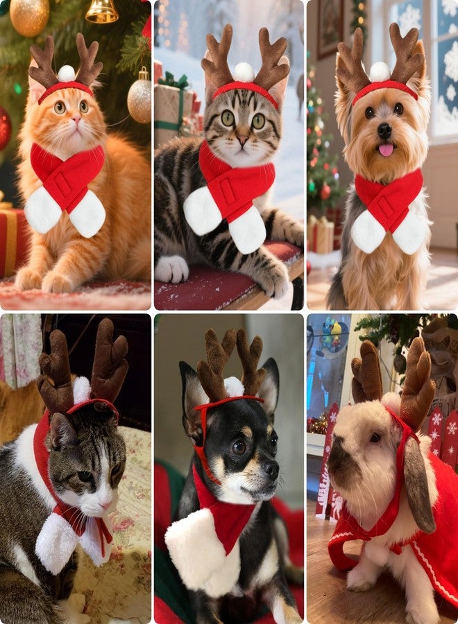 PETLESO Cat Reindeer Antlers with Christmas Scarf, Small Dog Santa Costume, Pet Xmas Outfits for Kitten, Puppy - Image 2